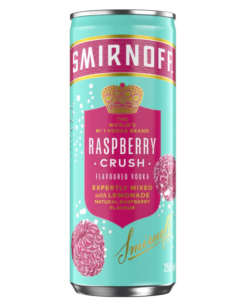 SMIRNOFF RASPBERRY CRUSH & LEMONADE PREMIXED DRINK, 250 ML